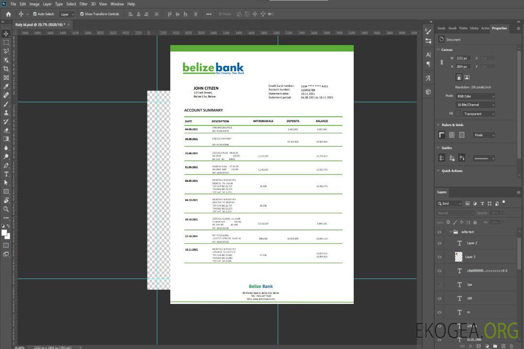 Relevé bancaire du Belize template Relevé bancaire du Belize template